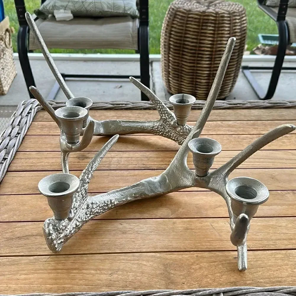 - Vintage Deer Antler Aluminum Candle Stick Holder Decor (2)